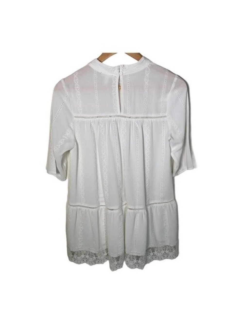 Leith Womens Small White Eyelet Lace Tiered Blouse Casual Top - Picture 2 of 11